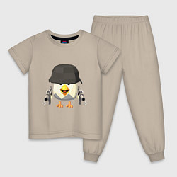 Пижама хлопковая детская Chicken Gun в каске, цвет: миндальный