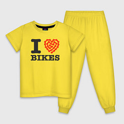 Пижама хлопковая детская Я люблю велосипеды, цвет: желтый