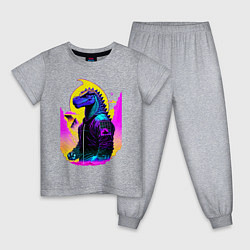 Пижама хлопковая детская Cool dinosaur - cyberpunk - neural network, цвет: меланж
