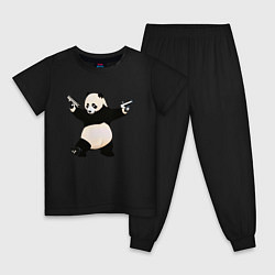 Пижама хлопковая детская Панда с пистолетами, цвет: черный