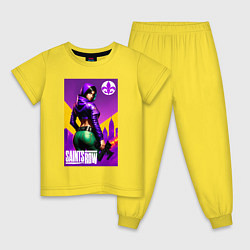 Пижама хлопковая детская Saints Row - fantasy character - cool girl, цвет: желтый