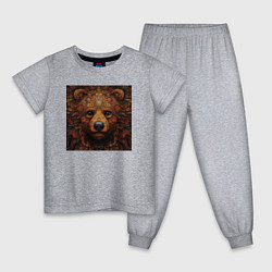 Пижама хлопковая детская Морда медведя в стиле русской хохломы, цвет: меланж