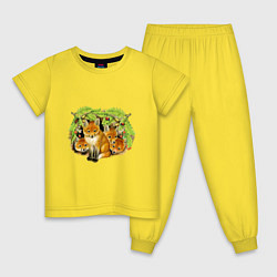 Пижама хлопковая детская Маленькие лисята, цвет: желтый