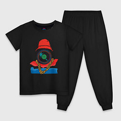 Пижама хлопковая детская Hip hop vinyl, цвет: черный