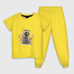 Пижама хлопковая детская Акварельный милый енот, цвет: желтый