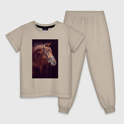 Пижама хлопковая детская Лошадь во всей красе, цвет: миндальный