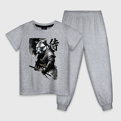 Пижама хлопковая детская Capy samurai - hieroglyph - neural network, цвет: меланж