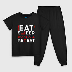 Пижама хлопковая детская Надпись eat sleep Dark Souls repeat, цвет: черный
