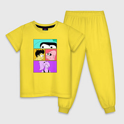 Пижама хлопковая детская Futurama: Бендер Лила Фрай и профессор, цвет: желтый