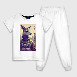 Пижама хлопковая детская Kangaroo - cyberpunk - neural network, цвет: белый