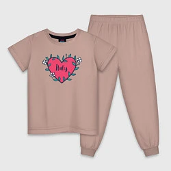 Пижама хлопковая детская Italy heart, цвет: пыльно-розовый