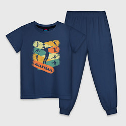 Пижама хлопковая детская Яркий волейбол, цвет: тёмно-синий
