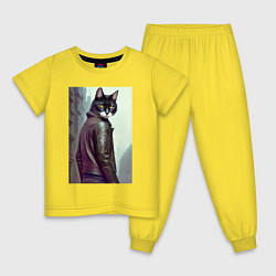 Пижама хлопковая детская Модный котяра - Лондон - нейросеть, цвет: желтый