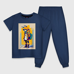 Пижама хлопковая детская Fox cub - urban style - neural network, цвет: тёмно-синий