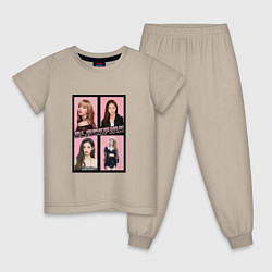 Пижама хлопковая детская Blackpink K-pop группа, цвет: миндальный