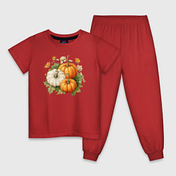 Пижама хлопковая детская Тыквы акварель иллюстрация, цвет: красный