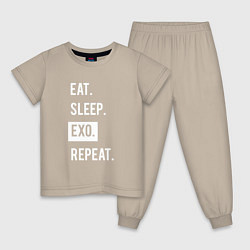Пижама хлопковая детская Eat Sleep EXO Repeat, цвет: миндальный