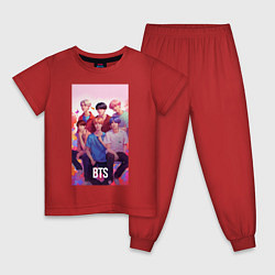 Пижама хлопковая детская BTS art anime style, цвет: красный