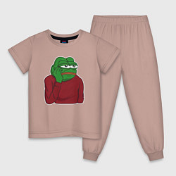 Пижама хлопковая детская Лягушонок Пепе вымотался, цвет: пыльно-розовый