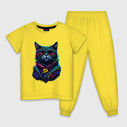 Пижама хлопковая детская Панк кот в очках, цвет: желтый