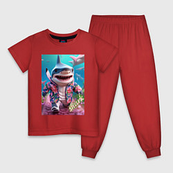 Пижама хлопковая детская Акуленок, цвет: красный