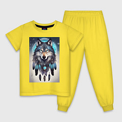 Пижама хлопковая детская Шаман волк, цвет: желтый