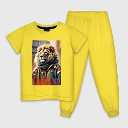 Пижама хлопковая детская Лев в драной куртке - хиппи, цвет: желтый