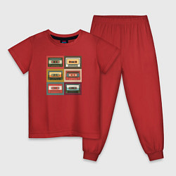Пижама хлопковая детская Коллекция ретро аудиокассет, цвет: красный