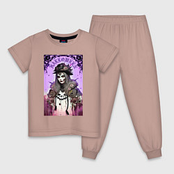 Пижама хлопковая детская Ведьма-модница - нейросеть, цвет: пыльно-розовый