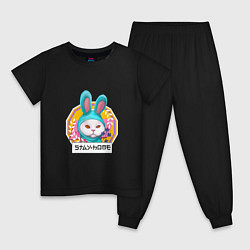 Пижама хлопковая детская Кот в костюме кролика оставайся дома, цвет: черный