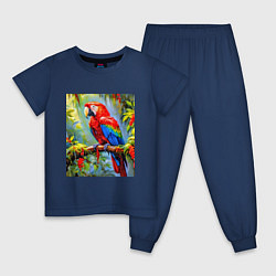 Пижама хлопковая детская Яркий красный ара, цвет: тёмно-синий