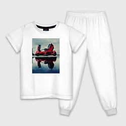 Пижама хлопковая детская Спорт кар с дверями верх, цвет: белый