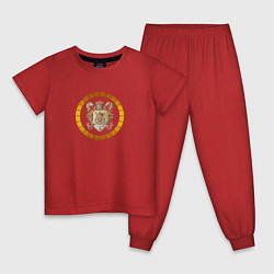 Пижама хлопковая детская Герб с короной и волками, цвет: красный