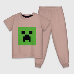 Пижама хлопковая детская Minecraft creeper face, цвет: пыльно-розовый