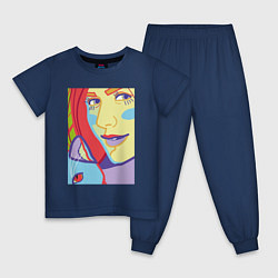 Пижама хлопковая детская Яркий женский портрет в стиле поп-арт, цвет: тёмно-синий