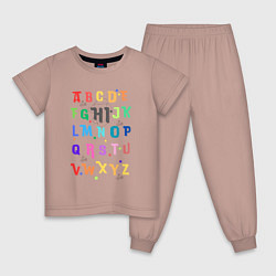 Пижама хлопковая детская Английский алфавит в радужном цвете, цвет: пыльно-розовый