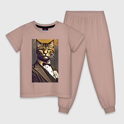 Пижама хлопковая детская Крутой котяра - джентльмен - нейросеть, цвет: пыльно-розовый