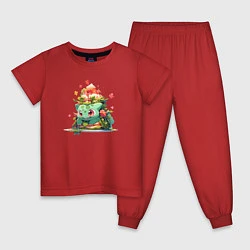 Пижама хлопковая детская Малыш Бульбазавр, цвет: красный
