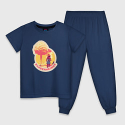 Пижама хлопковая детская Барби смотрит на гриб - Барбигеймер, цвет: тёмно-синий