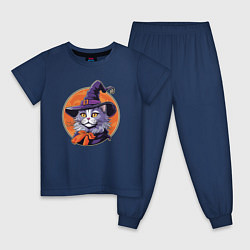 Пижама хлопковая детская Кот ученый в шляпе, цвет: тёмно-синий