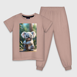 Пижама хлопковая детская Милашка Коала - нейросеть, цвет: пыльно-розовый