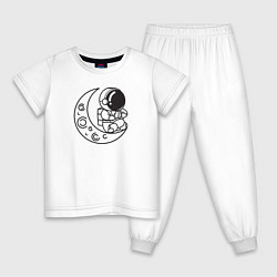 Пижама хлопковая детская Космонавт йога на луне, цвет: белый