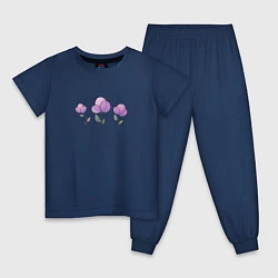 Пижама хлопковая детская Акварельные сиреневые цветы, цвет: тёмно-синий