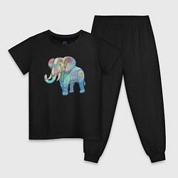 Пижама хлопковая детская Beautiful elephant, цвет: черный