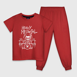 Пижама хлопковая детская Heavy Meowtal - кошачья музыка, цвет: красный