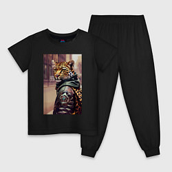Пижама хлопковая детская Cool leopard - urban style - neural network, цвет: черный