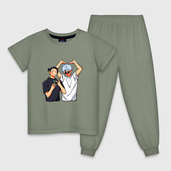 Пижама хлопковая детская Сатору и Гето - Магическая битва, цвет: авокадо