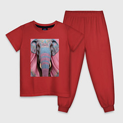 Пижама хлопковая детская Красочная морда слона индийский стиль, цвет: красный