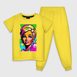 Пижама хлопковая детская Кукла Барби - нейросеть - поп-арт, цвет: желтый