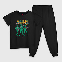 Пижама хлопковая детская Alien area, цвет: черный